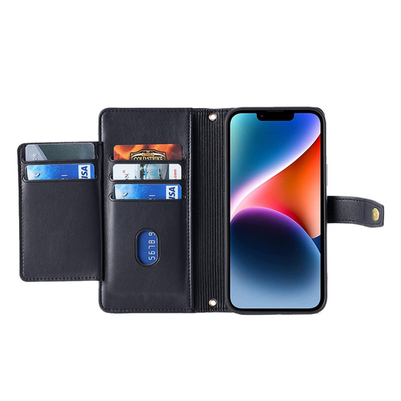 Откидной чехол для iPhone 14, Wallet Zipper Pocket, чёрный
