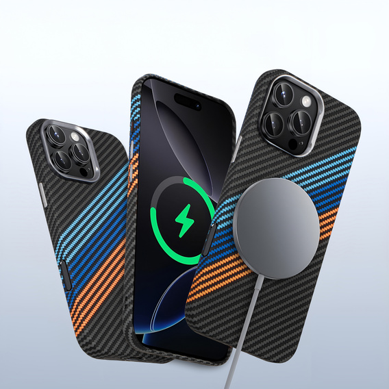 Чехол для iPhone 13 Pro, Carbon Fiber MagSafe, темно-синий