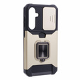Бронированный чехол для Samsung Galaxy S23 FE, Camera Slide Card Slot, чёрный + 9H стекло