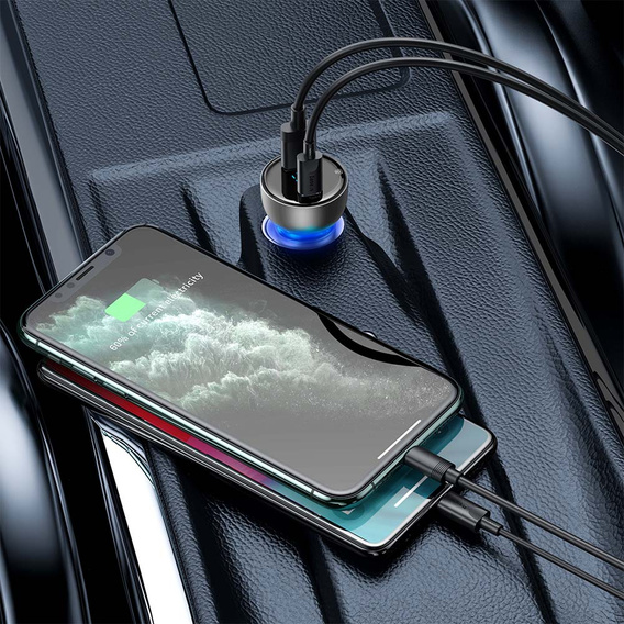 Baseus Автомобильное зарядное устройство 2-Port USB i USB Type-C PD40W/QC3.0 - Grey