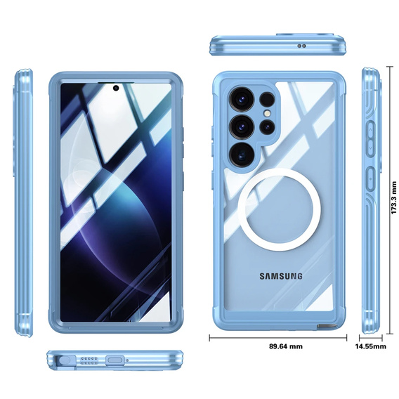 Чехол для Samsung Galaxy S25 Ultra, Shockproof, со стеклом, для MagSafe, синий