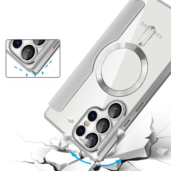 Чохол-книжка для Samsung Galaxy S25 Ultra, RFID Wallet MagSafe CamShield, сріблястий