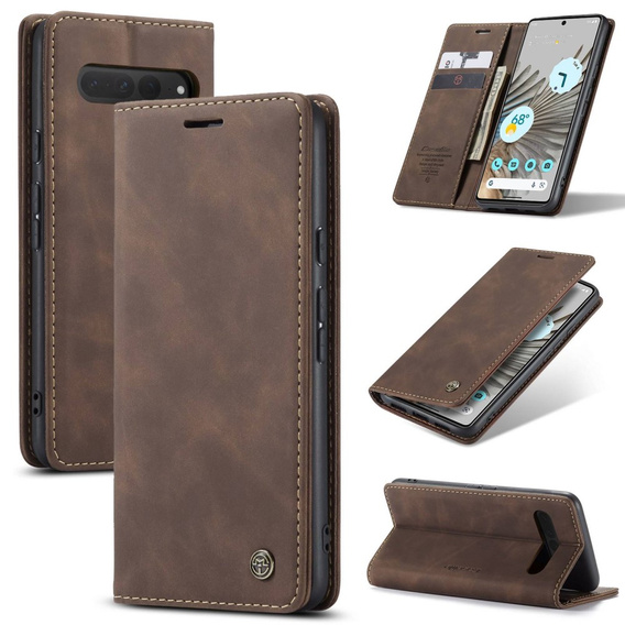 Чехол CASEME для Google Pixel 7 Pro, Leather Wallet Case, коричневый