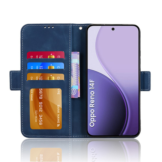 Чохол-розкладачка для Oppo Reno 14F, слот для карток, гаманець, темно-синій