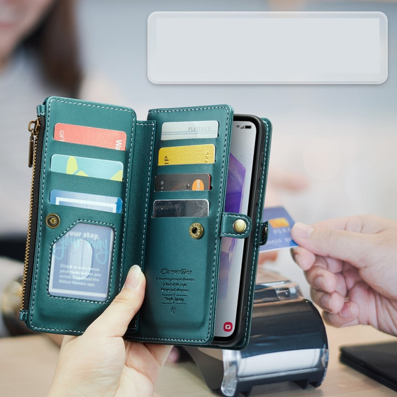 Чехол CASEME для Samsung Galaxy A55 5G, RFID Leather Wallet, с плечевым ремнем, зелёный