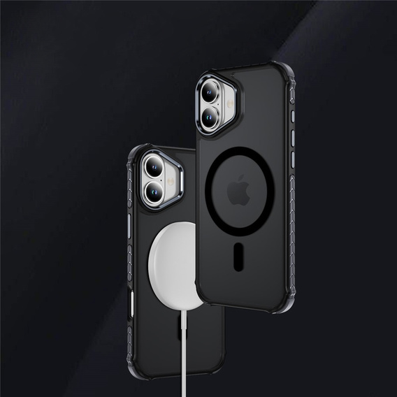 Матовий чохол для iPhone 17, броньований, для MagSafe, димчастий з чорними боковинами