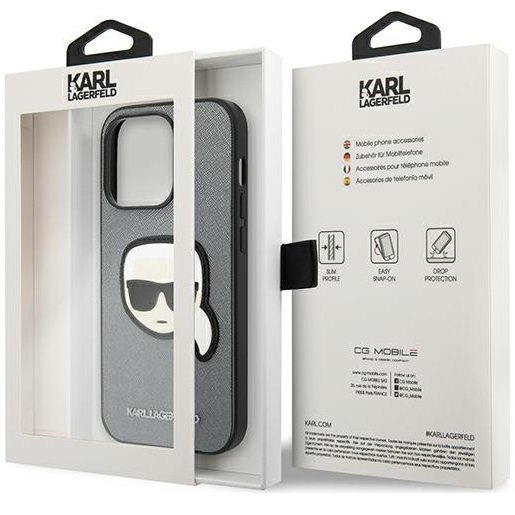 Чехол Karl Lagerfeld до iPhone 14 Pro Max, Saffiano Karl's Head Patch, серебряный
