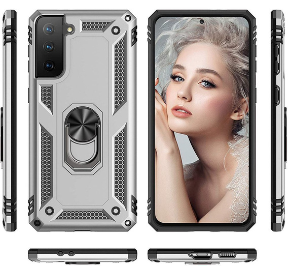 Бронированный Чехол до Samsung Galaxy S21, Nox Case Ring, серебряный