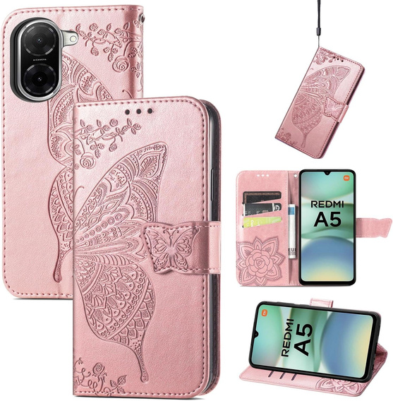 Чохол-книжка для Xiaomi Redmi A5, Butterfly, рожевий rose gold