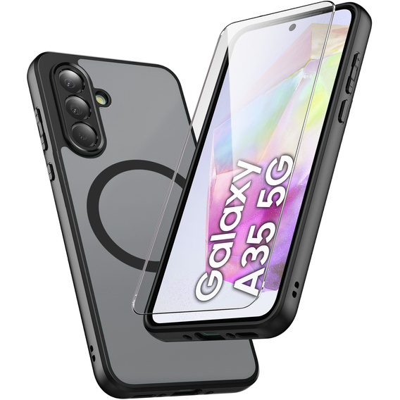 Чехол для Samsung Galaxy A35 4G/5G, для MagSafe, ERBORD Matt Case, чёрный + стекло для экрана