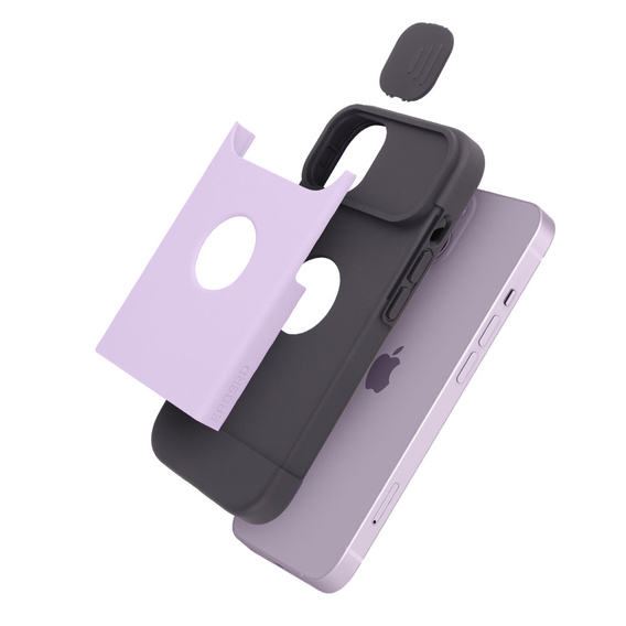 Чохол ERBORD MagSafe Cam Slider, фіолетовий + скло для екрану для iPhone 13 / iPhone 14