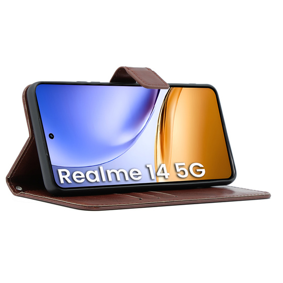 Футляр з клапаном для Realme 14 5G / Realme 14T 5G, Crazy Horse Wallet, коричневий