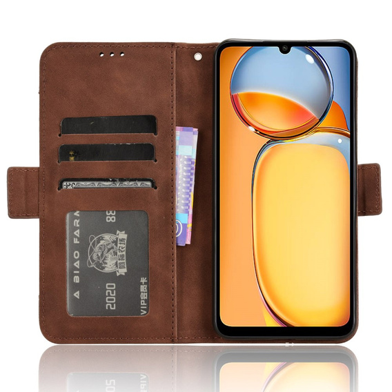 Откидной чехол для Xiaomi Redmi 13C / Poco C65, Card Slot, коричневый