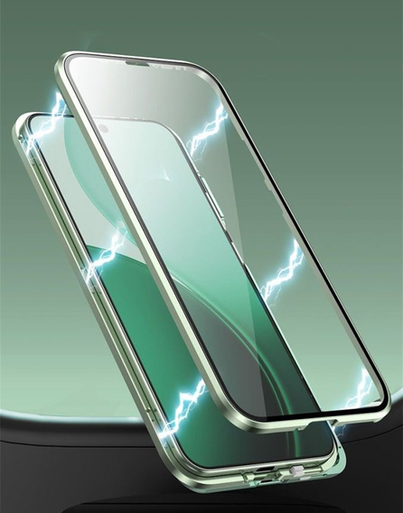 Чохол для Oppo Reno 14, Magnetic Dual Glass, прозорий з зеленими боками