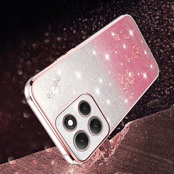Чохол для Motorola Moto G56 5G, Glitter Flower, рожевий rose gold