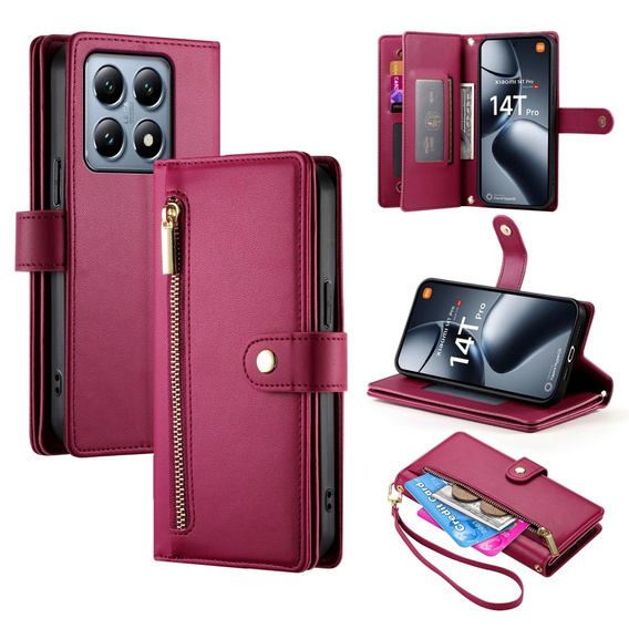 Чохол-книжка для Xiaomi 14T Pro, Wallet Zipper Pocket, червоний