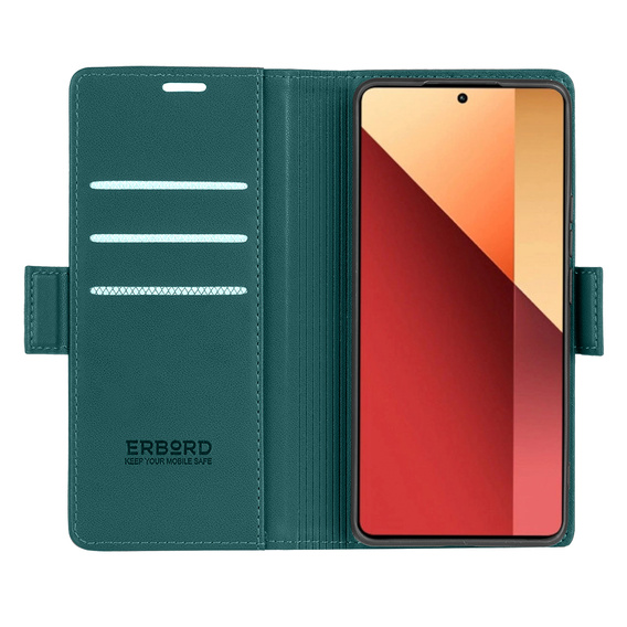 Чохол для Xiaomi Redmi Note 13 Pro 4G / Xiaomi Redmi Note 14S / Xiaomi Poco M6 Pro 4G, ERBORD Glossy Litchi, гаманець з клапаном, зелений