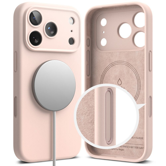 Чехол Ringke для iPhone 17 Pro Max, силиконовый магнитный MagSafe, розовый песок