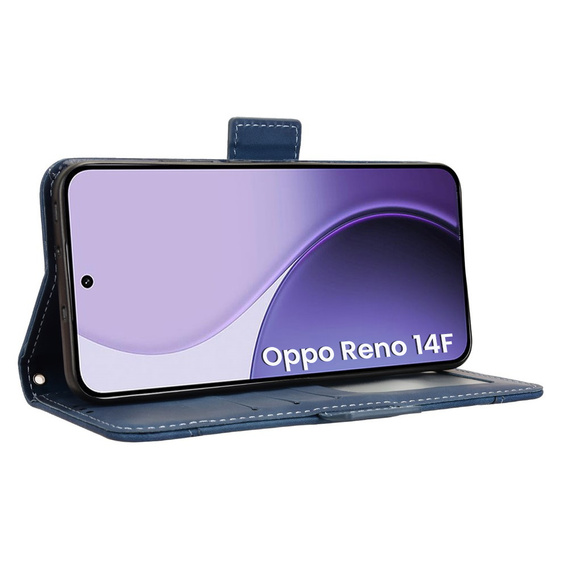 Чохол-розкладачка для Oppo Reno 14F, слот для карток, гаманець, темно-синій