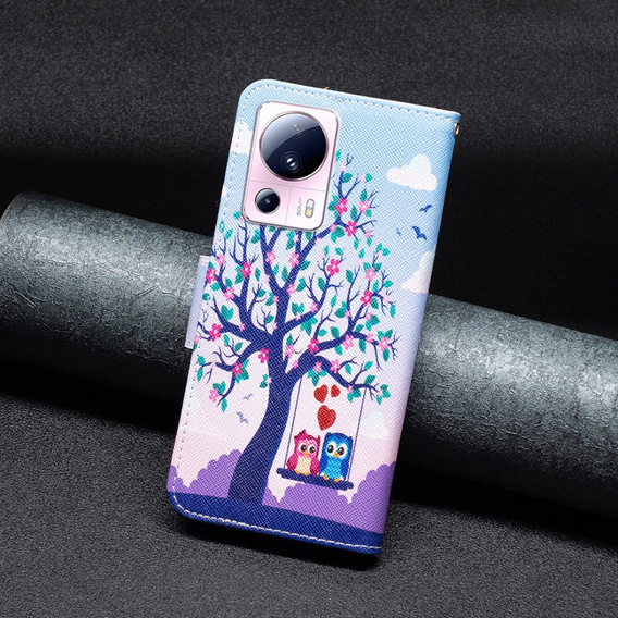 Откидной чехол для Xiaomi 13 Lite, Wallet, tree & owls, синий