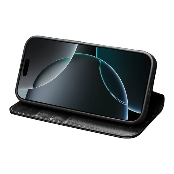 Флип-кейс QIALINO из натуральной коровьей кожи для iPhone 17 Pro Max, черный