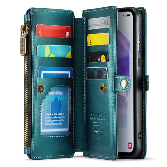 Чехол CASEME для Samsung Galaxy A55 5G, RFID Leather Wallet, с плечевым ремнем, зелёный