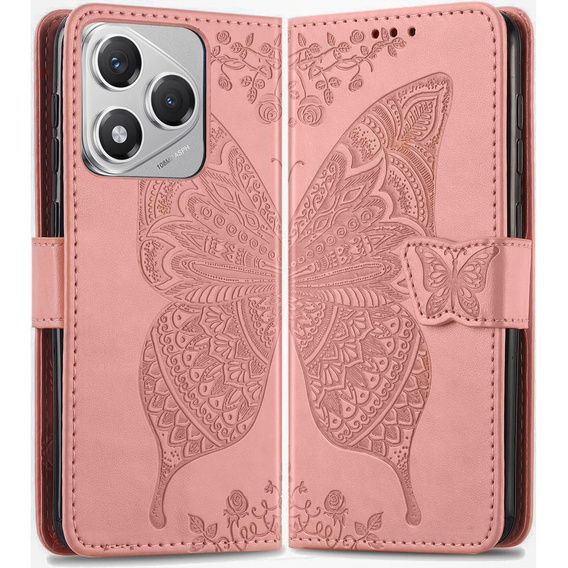 Откидной чехол для Honor 400 Lite, Butterfly, розовый rose gold