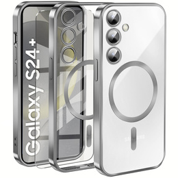 Чохол для Samsung Galaxy S24+ Plus, Electro MagSafe, сріблястий + Скло на екран