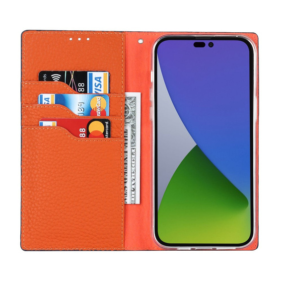 Откидной чехол для iPhone 14 Pro Max, Litchi Skin Grain, темно-синий