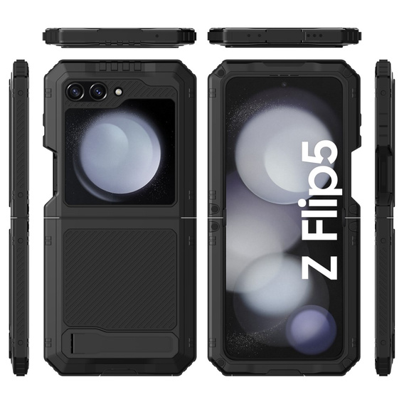 Бронированный чехол для Samsung Galaxy Z Flip 4 5G, алюминий, с подставкой, черный
