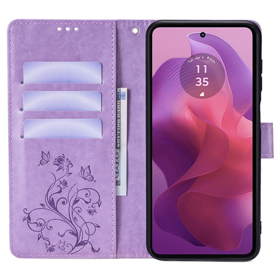 Чохол-книжка для Motorola Moto E14, Butterfly, фіолетовий