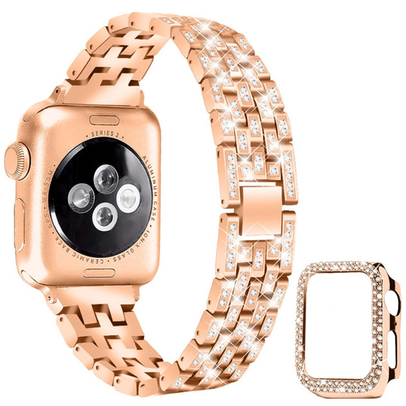 Металический браслет с чехлом для часов Apple Watch 4/5/6/SE 44mm, Rose Gold