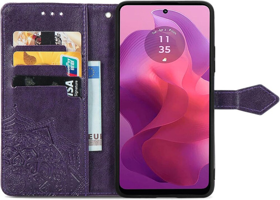 Чохол-книжка для Motorola Moto E14, Mandala, фіолетовий