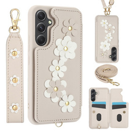 Чехол для Samsung Galaxy S23 FE, Leather Flower Card Slot, бежевый