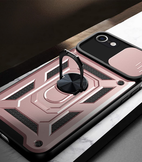 Бронированный чехол для iPhone 16E, CamShield Slide, розовый + закаленное стекло 9H