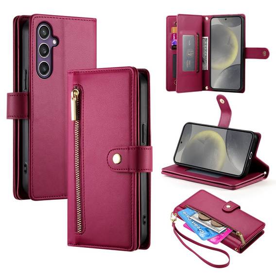 Чохол-книжка для Samsung Galaxy S25, Wallet Zipper Pocket, червоний