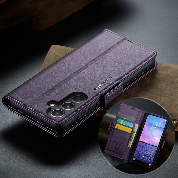 Откидной чехол для Samsung Galaxy S23 FE, CASEME Wallet, тёмно-фиолетовый + 9H стекло