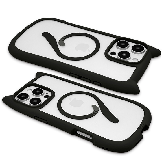 Чехол для iPhone 16 Pro, для MagSafe, Cute Cat, чёрный + стекло для экрана