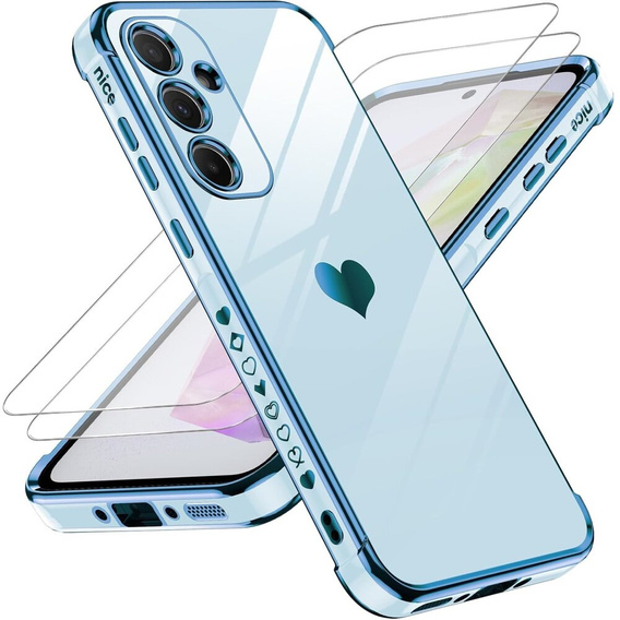Чехол до Samsung Galaxy A54 5G, Electro heart, синий + 2x стекло 9H