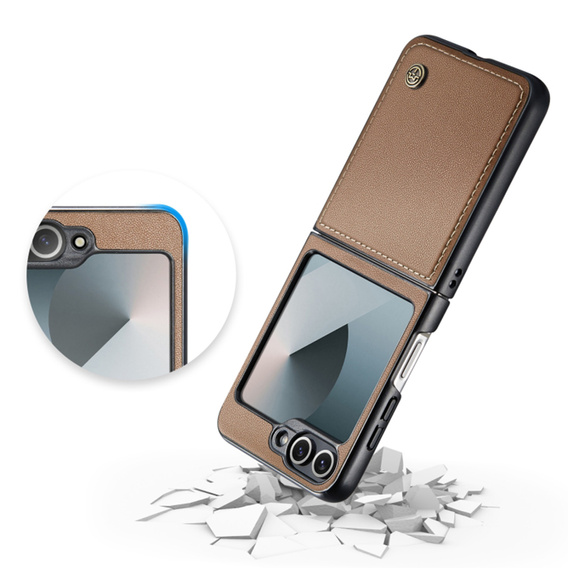 Чехол для Samsung Galaxy Z Flip7 FE / Z Flip6, CASEME Litchi Leather, коричневый