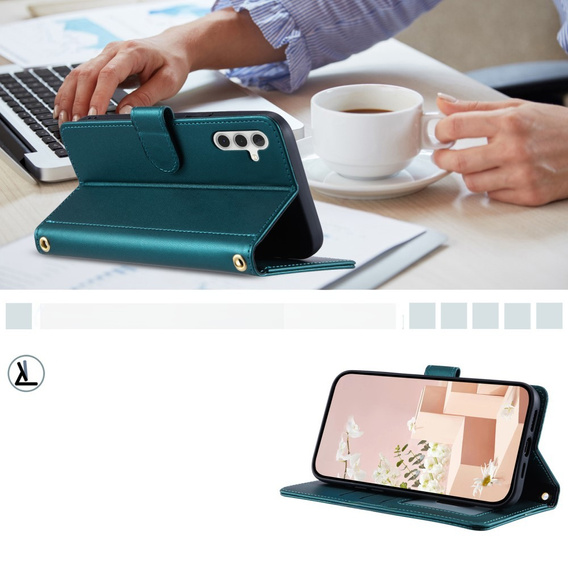 чехол-крышка для Samsung Galaxy S24 FE, Rhombus Crossbody Leather, тёмно-зелёный