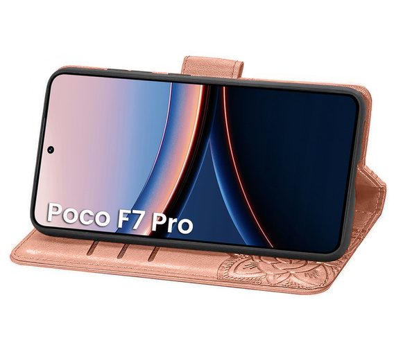 Чохол-книжка для Xiaomi Poco F7 Pro, Butterfly, рожевий rose gold