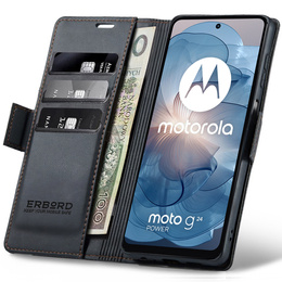 Чохол для Motorola Moto G24 Power, ERBORD Glossy Litchi, гаманець з клапаном, чорний