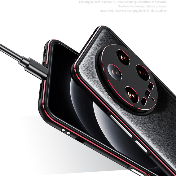 Чохол для Xiaomi 14 Ultra, Armor Bumper, з кришкою об'єктива, чорний / червоний