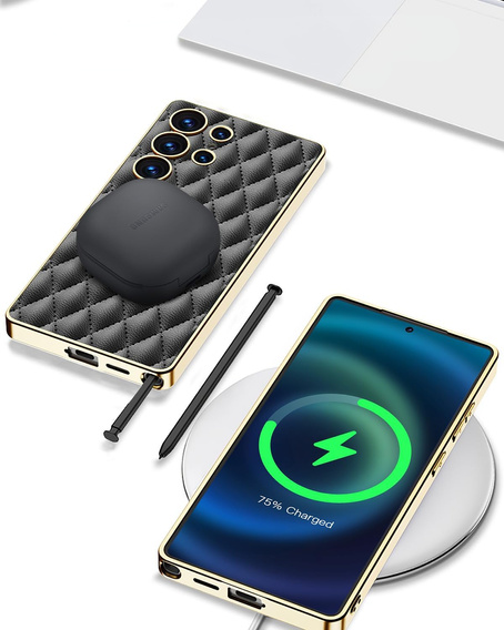 Чохол для Samsung Galaxy S25 Ultra, Leather Rhombus, чорний