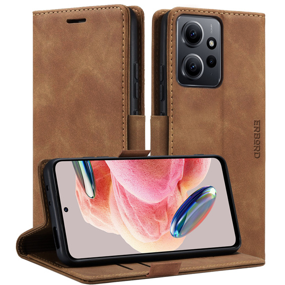 Чохол для Xiaomi Redmi Note 12 5G / Poco X5 5G, ERBORD Vintage, гаманець з клапаном, коричневий