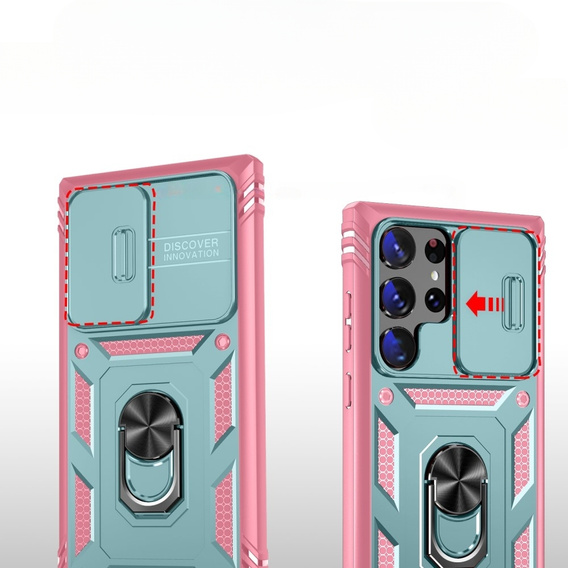Чехол NOX Camera Slide Samsung Galaxy S23 Ultra, CamShield Slide, зеленый / розовый