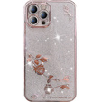 Чехол для iPhone 13 Pro, Glitter Flower, розовый rose gold