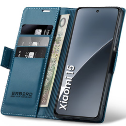Чохол для Xiaomi 15, ERBORD Glossy Litchi, гаманець з клапаном, м'яти