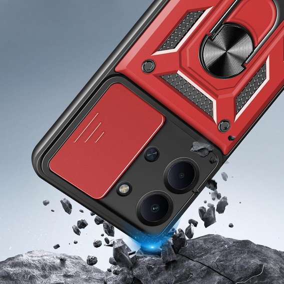 Броньований чохол для Xiaomi Redmi 15C 4G/LTE, із захистом камери, з підставкою, червоний